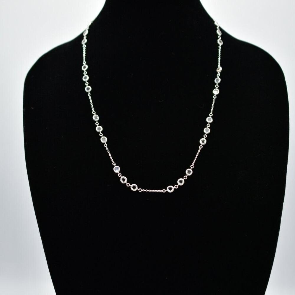 NANA Crystal Collar Necklace Silver Tone Chain Open Bezel Rhinestone Signed Bin2